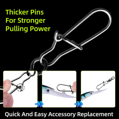 9KM 10PCS Ball Bearing Swivel Snap Duo-lock Snap Swivel Fishing Clip Swivel Line Connector Black Nickel for Saltwater Freshwater