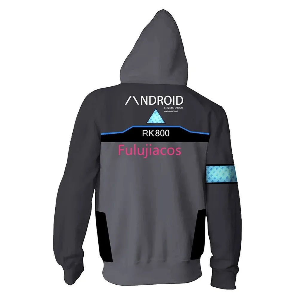 Fulujiacos Detroit: Become Human Connor RK800 Hooded Sweatshirt Zipper Jacket Cosplay Coat
