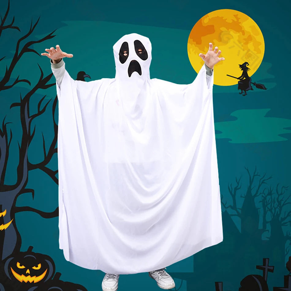 Halloween Baby Ghost Cloak Boy Girl Christmas Ghost Cape Makeup Ball Kids Adult Party Cosplay Stage Wear White Knitted Costume