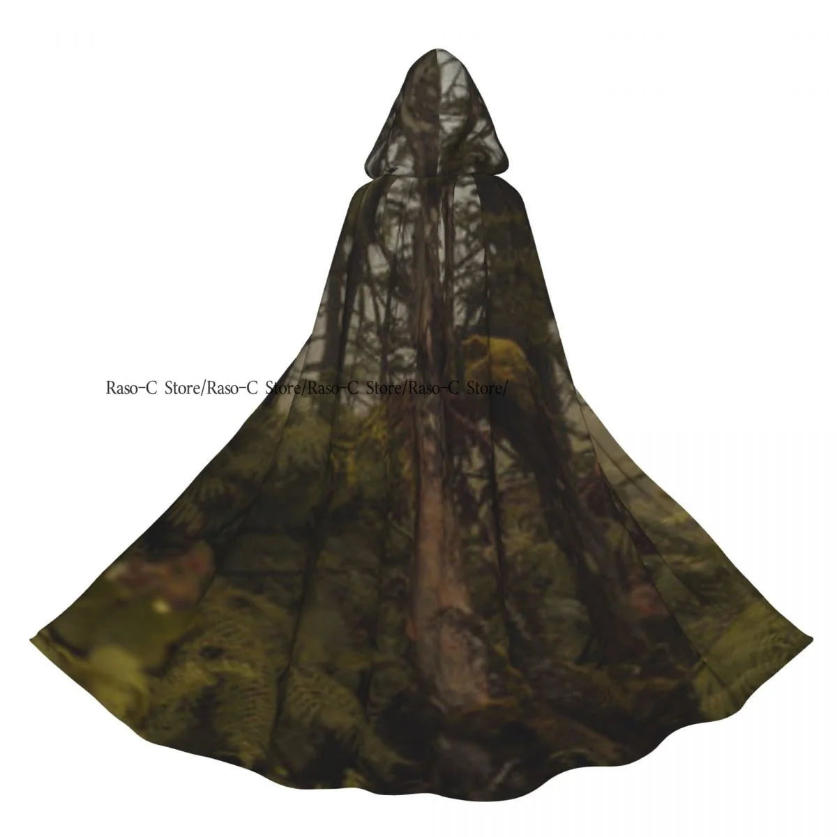 Unisex Adult Footpath Hiking Trail In Summer Forest Cloak with Hood Long Witch Costume Cosplay