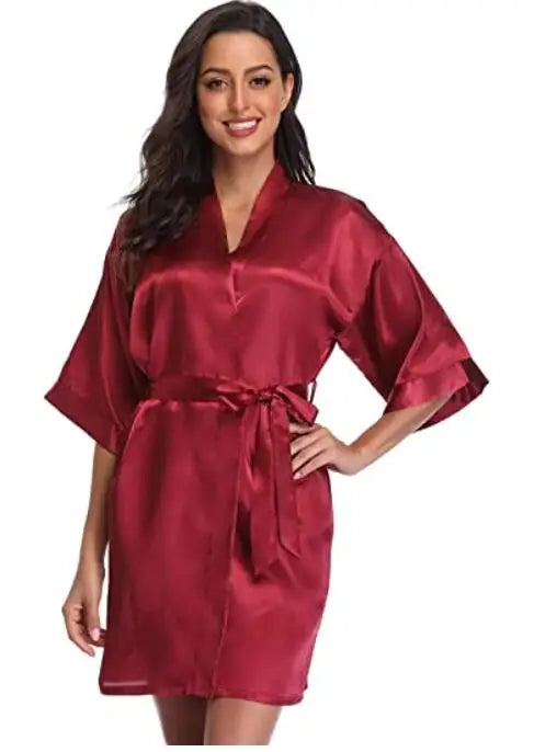 Satin Robe Female Intimate Lingerie Sleepwear Silky Bridal Wedding Gift Casual Kimono Bathrobe Gown Nightgown Sexy Nightwear