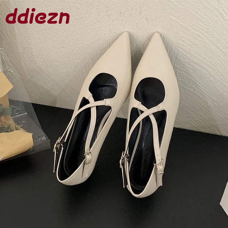 2025 New Fashion Buckle Strap Pumps Women Low Heel Shoes Female Shallow Footwear Pointed Toe Ladies Mary Janes Heeled Shoes