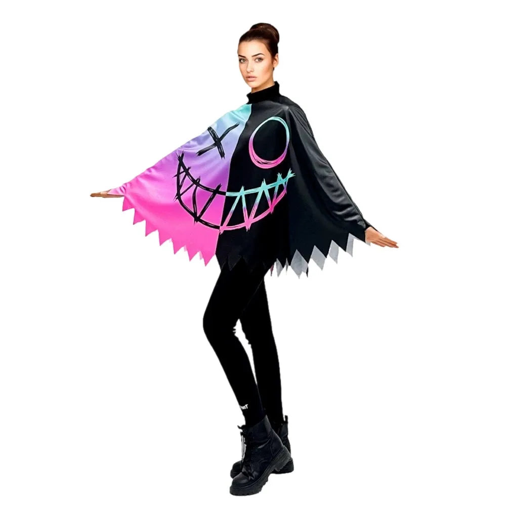 Parent-child Skeleton Costume Cloak Cape Poncho for Child Adult Unisex Scary Halloween Costumes Fancy Dress Outfit Fluorescence