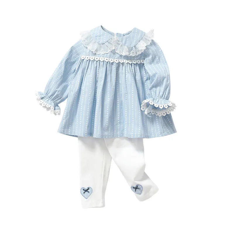 2025 New Children's Set Spring and Autumn Girls' Set Long Sleeve Cotton Blue Top Long Pants Girls' Clothes