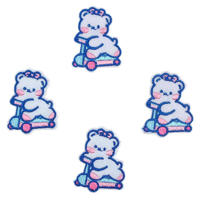 10pcs Embroidered Cartoon Skating Bear Stickers Iron On Animal Patches DIY Jeans Backpacks Coats Dress Hats Appliques Badge