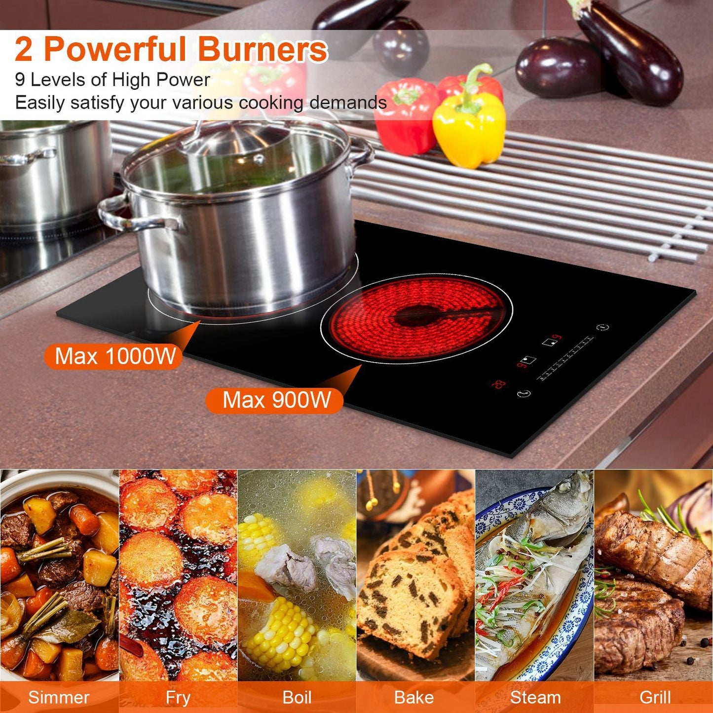 1Pc Dual Induction Burners Electric Cooktop 110V Total 1900W Electric