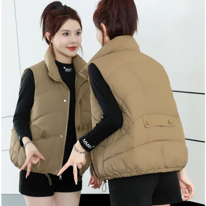 2024 New Autumn Winter Down Cotton Vest Women Short Jacket Fashion All-Match Sleeveless Waistcoat Vests Female Coat Outerwear