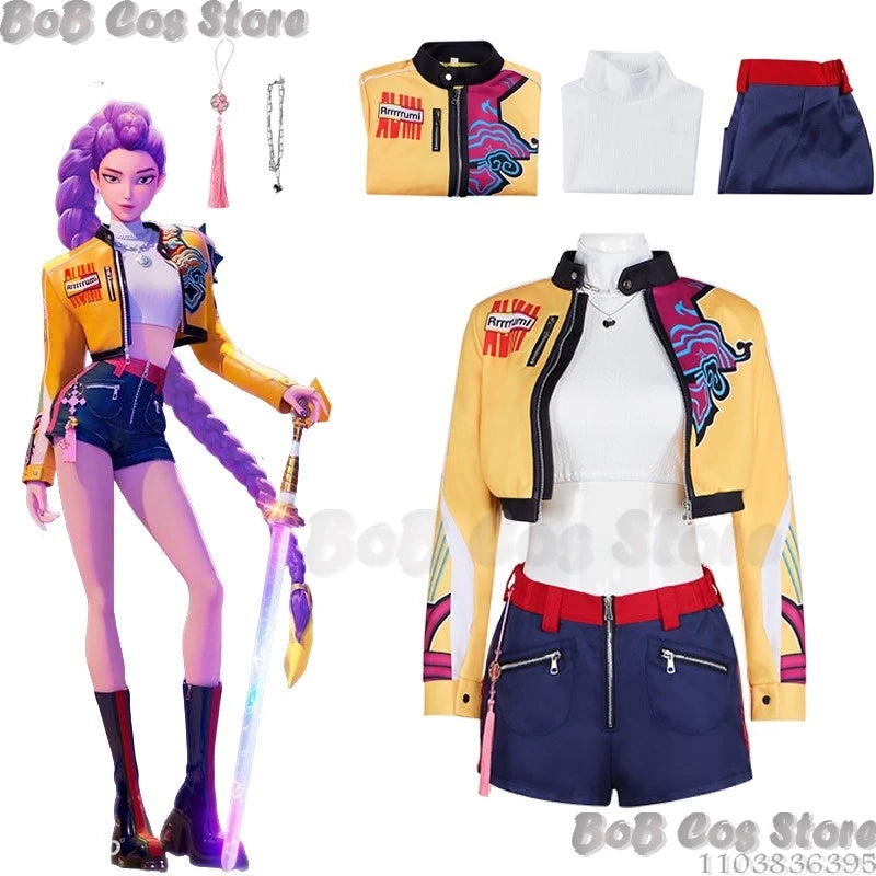Rumi 2VER Suit K-POP Demon Hunter Cosplay Idol Girl Group Suit Sexy Coat Jacket Woman Wig Halloween Party Carnival Stage Outfit