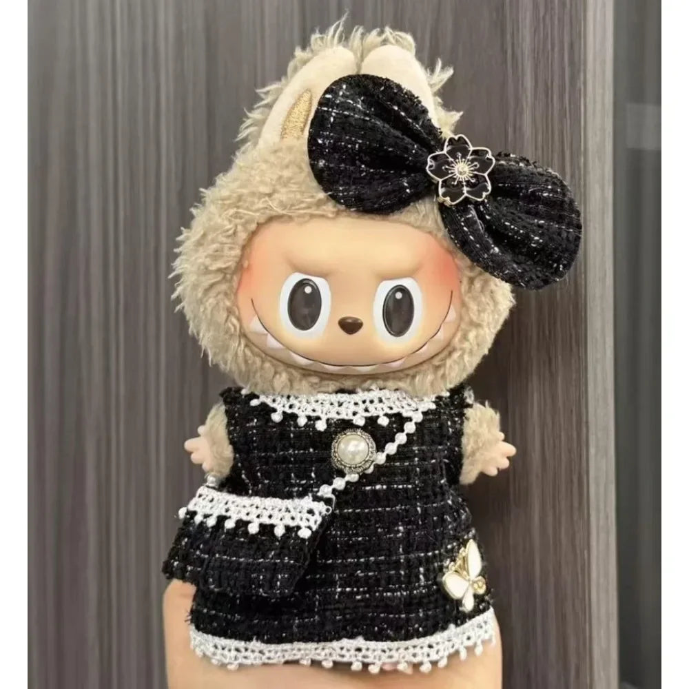 For Labubu Doll Outfit Accessories Black & Pink & White Style Little Wind Suspenders Dress Fashionable New Baby Doll Clothes