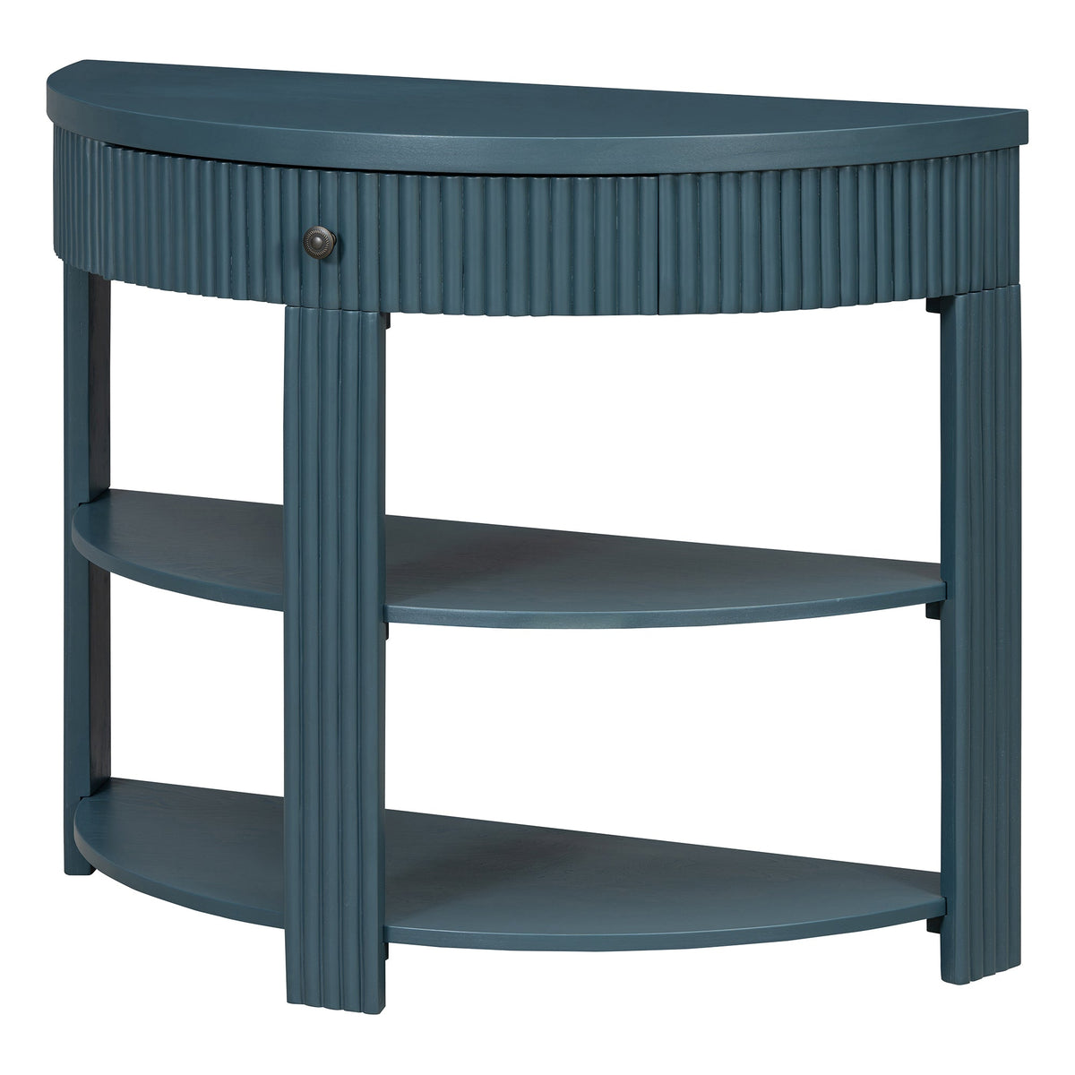 Fluted Half Moon Console Table with Drawer and 2 Shelves for Entryway,