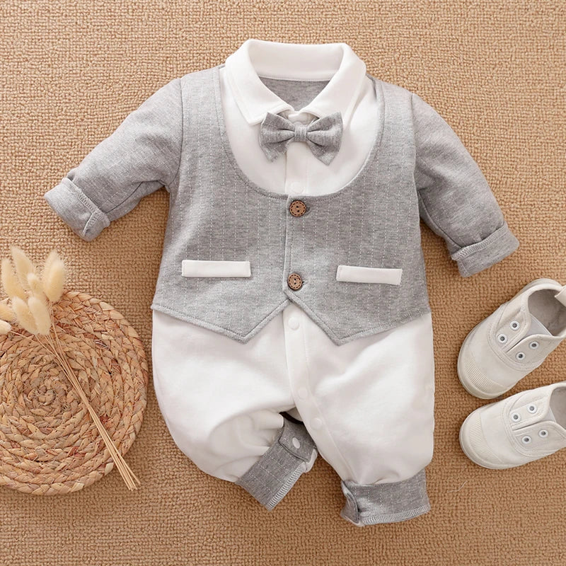 Newborn Clothes Spring And Autumn 0-18m Gentleman Style Handsome Formal Dress Party Cotton Comfortable Long Sleeved BabyJumpsuit