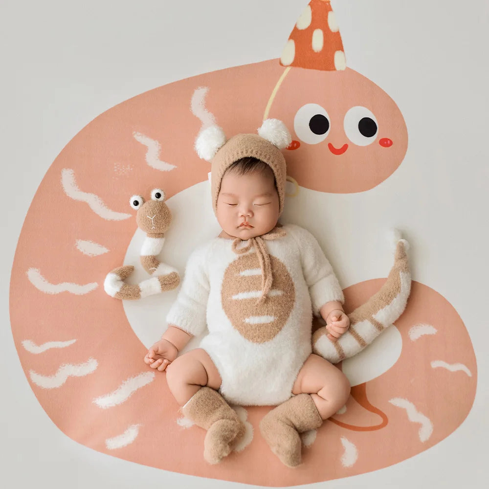 Baby Snake Cosplay Costume Hat+Knitted Jumpsuit with Tail Photography Clothes Cartoon Animal Background Cute Snake Theme Props