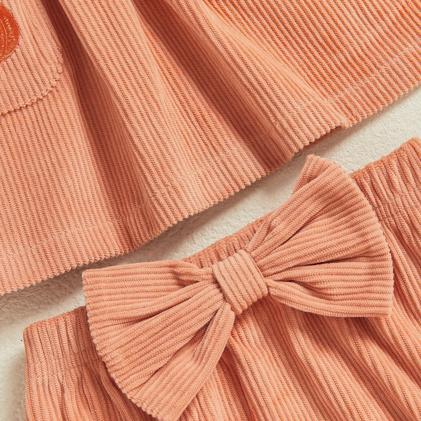 Toddler Baby Girl Halloween Outfits Pumpkin Letter Corduroy Tanks Bow Ruffles Shorts  Clothes Set