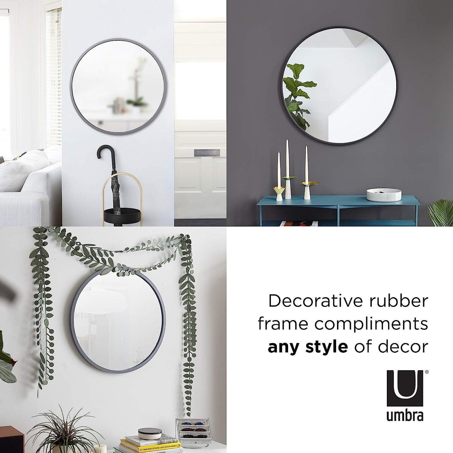 Round Rubber Wall Mirror 37 Inch Diameter With Protective Rubber Frame