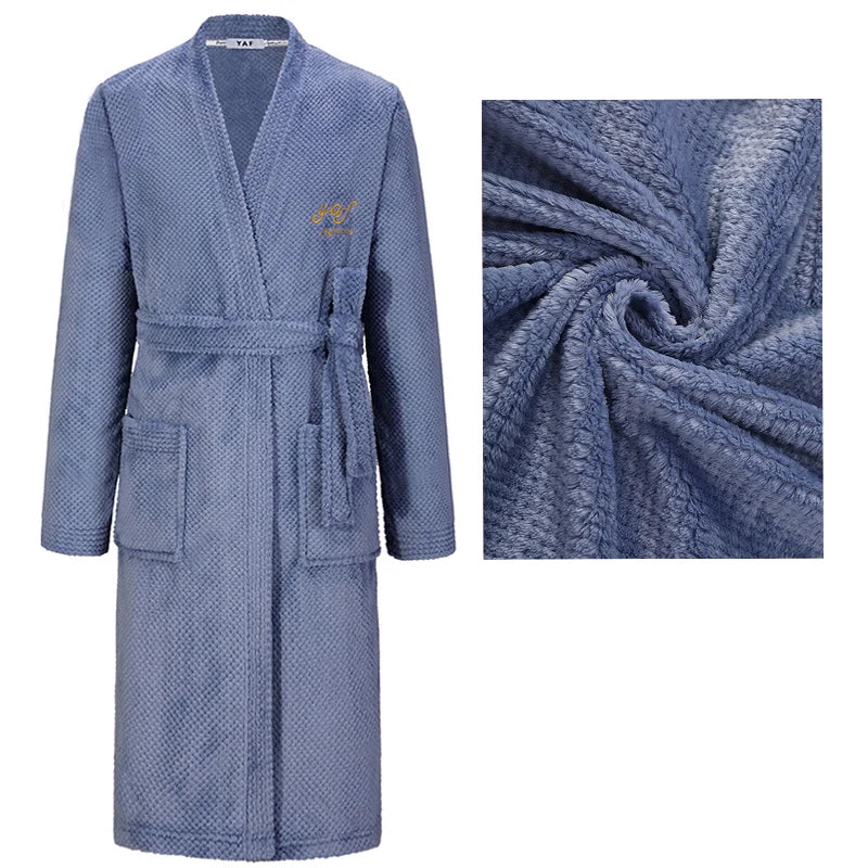 Winter New Couple Sleepwear Bathrobe Male Coral Fleece Yukata Nightwear Sexy Women's Home Clothes Flannel Absorbent Lingerie 3XL