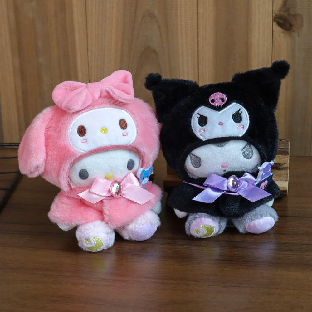Anime Sanrio Hello Kitty Doll Pendant baby clothes Kawaii Cinnamoroll Kuromi Plush Cape Key Bag Chain Decoration Gifts