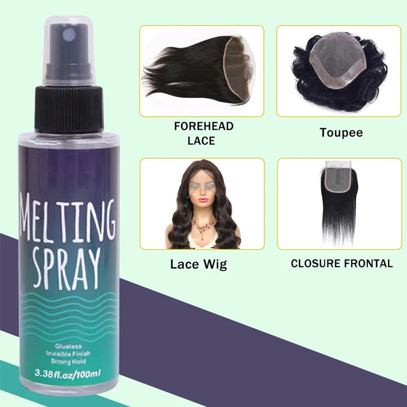 Lace Melting Spray For Lace Wigs - 5Pcs Logo Customize Wig Glue Spray - Glue-Less Hair Adhesive Spray Natural Finishing Hold