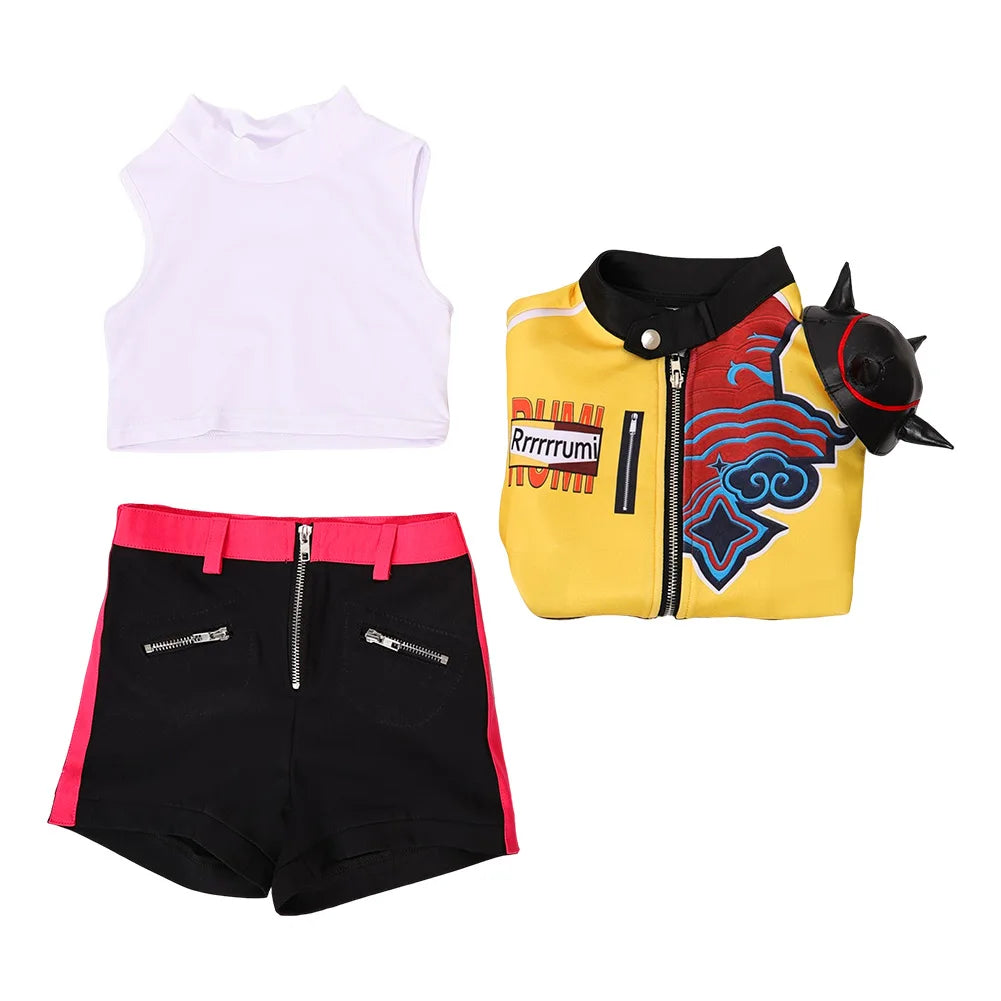 Demon Hunter of KPop Rumi Cosplay Kids Children Fantasia Costume Child Disguise Yellow Uniform Coat Pants Set Halloween Suits