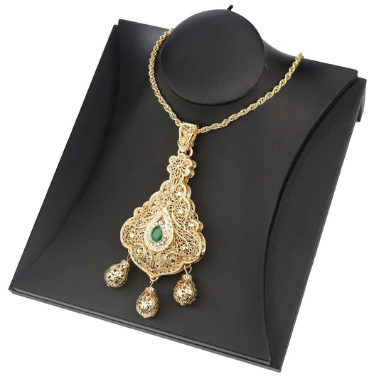 Sunspicems Gold Color Algeria Morocco Women Necklace Cultural Jewelry Caftan Pendant Necklace Arab Bride Wedding Bijoux Gift