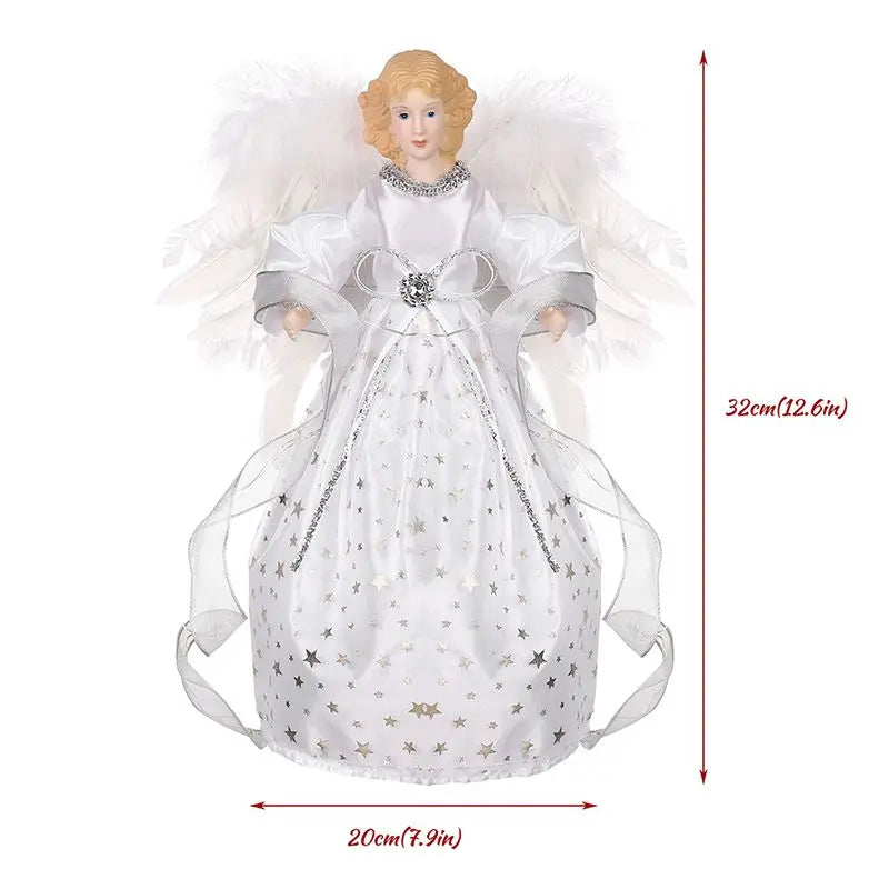 Christmas Angel Tree Topper Delicate White Angel Ornaments Christmas Tree Top Decor Festive New Year Party Decorative Supplies