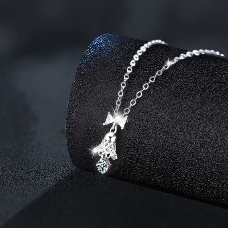 Genuine Moissanite Necklace S925 Sterling Silver Bow Bell Necklace GRA Certified A distinguished Christmas gift for your lover