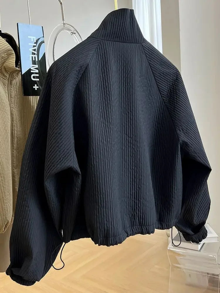Fashionable Minimalist Spring Autumn Women's Jacket Stand Up Collar Solid Color Commuting Short Casual Top Coat