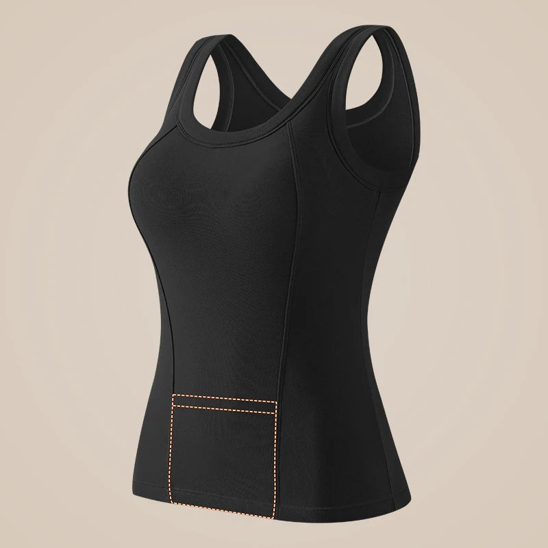 1pcs Woman Thermal Underwear Winter Pockets Thermo Lingerie Warm Top Plus Size Wear Thermo Vest  Undershirt No Chest Cushion