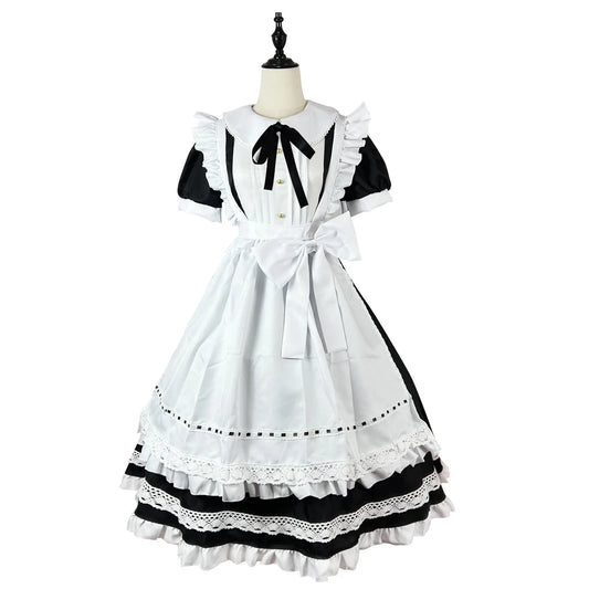 Anime Halloween Cosplay Costumes Anime Apron Maid Role Play Long Dress Plus Size Black White Lolita Lingerie Dress Maid Outfits