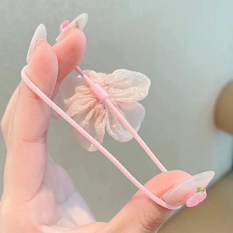 10Pcs/Set Chiffon Flower Hair Tie Girls Ponytail Elastic Hair Bands Kids Hair Accessories Children Hair Ties Baby Headwear