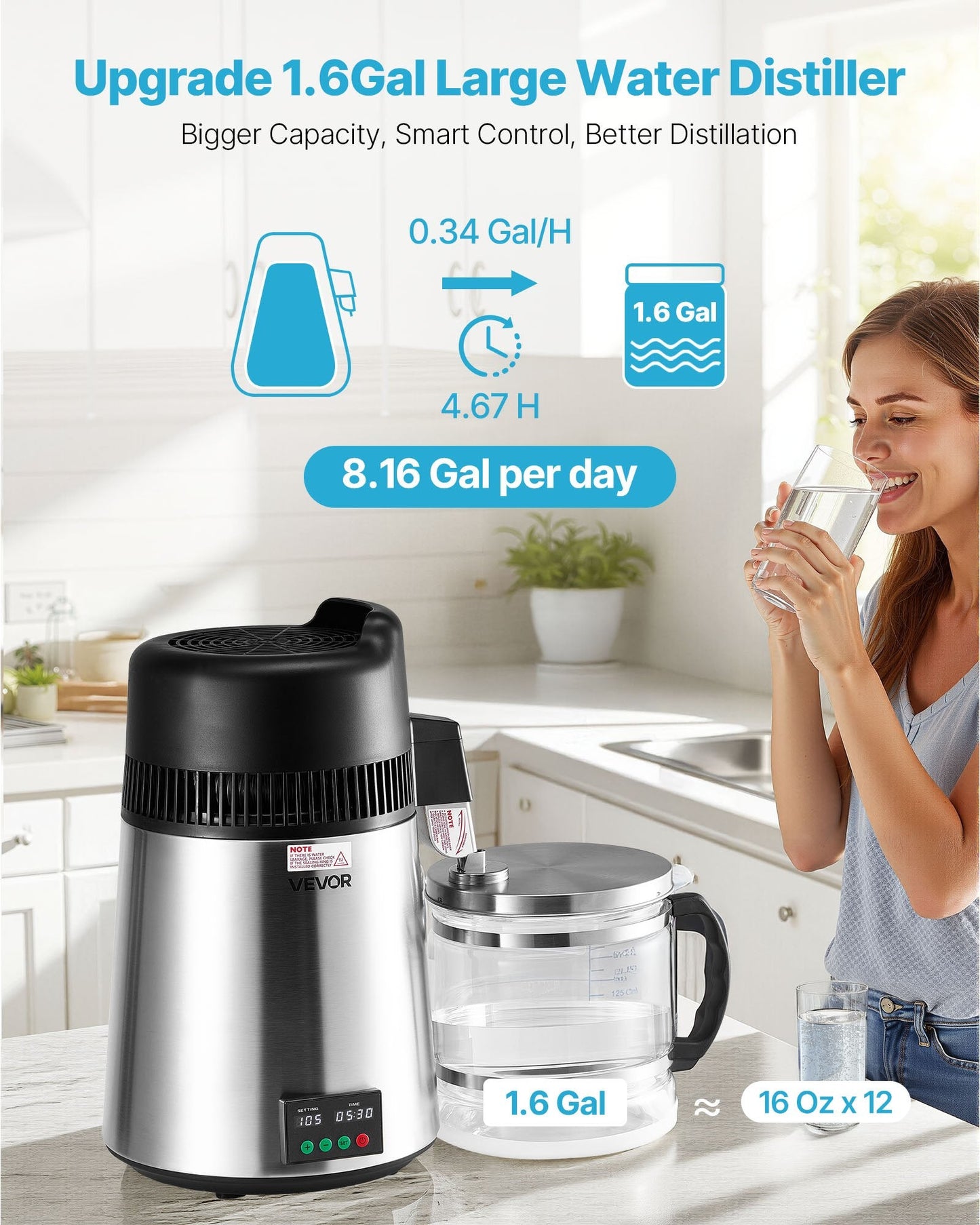 6L Water Distiller Home Countertop Purifier Machine 900W Stainless