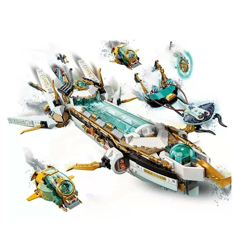 MOC 1218pcs Hydro Bounty Submarine Mech Sub Speeder 71756 Building Blocks Underwater Bounty Bricks Ninjasn Model Kids Toys Gift