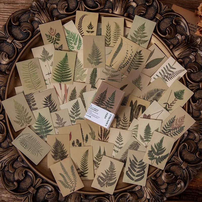 100pcs Vintage Plant Butterfly Material Paper Double-sided Printing Retro Memo Pads Notes Card Scrapbooking Diary Journals DIY