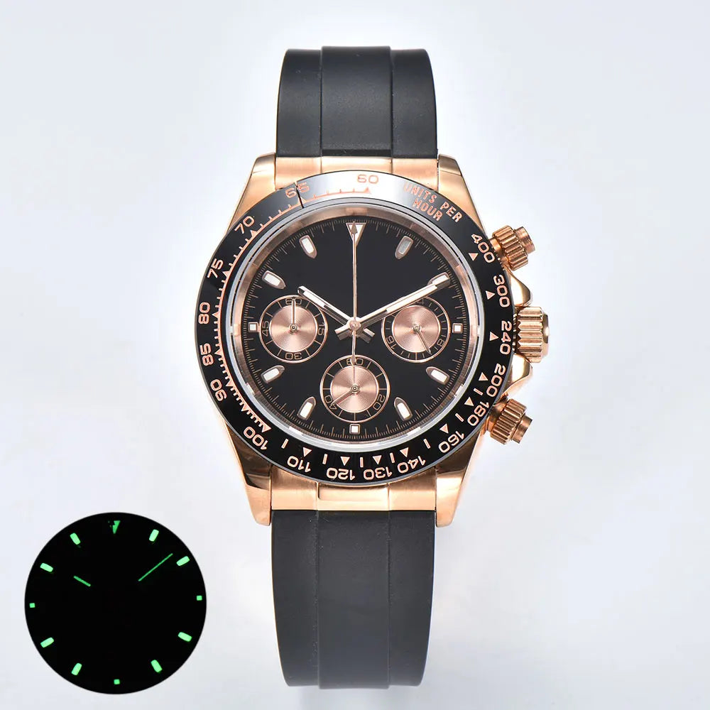 Luxury rose gold men's wristwatch VK63 movement chronograph sapphire glass rubber strap business men's waterproof wristwatch