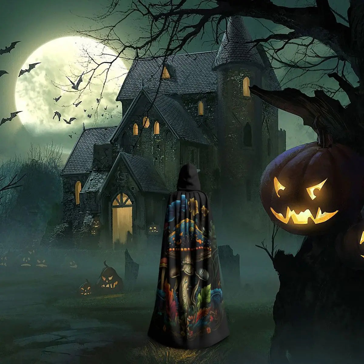 Shroom Dark Trippy Mushroom Long Hooded Cloak Witch Medieval Costume Cosplay Cape HalloweenVampire Adult Unisex