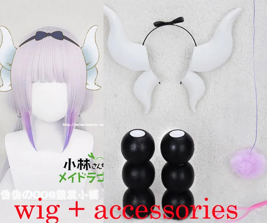 Miss Kobayashi's Dragon Maid Kanna Kamui 100cm Long Purple Ombre Heat Resistant Hair Cosplay Costume Wig+6 Balls +Tail +Horn