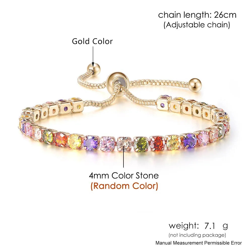 Adjustable Tennis Bracelet For Women Christmas Gift 4*4mm Rainbow Zircon Rose Gold Color Women's Bracelet Jewelry H056