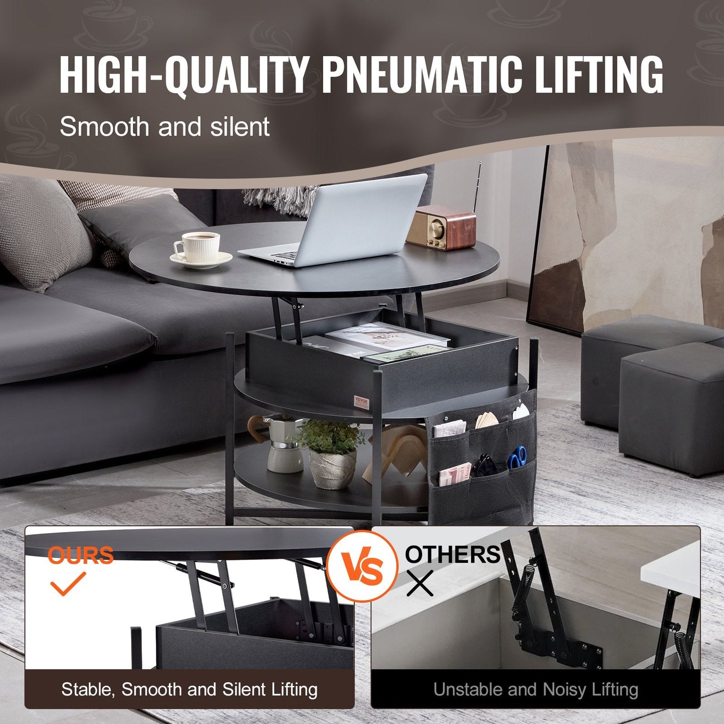 Lift Top Coffee Table, 35.3 In Round Coffee Table With Extra Storage