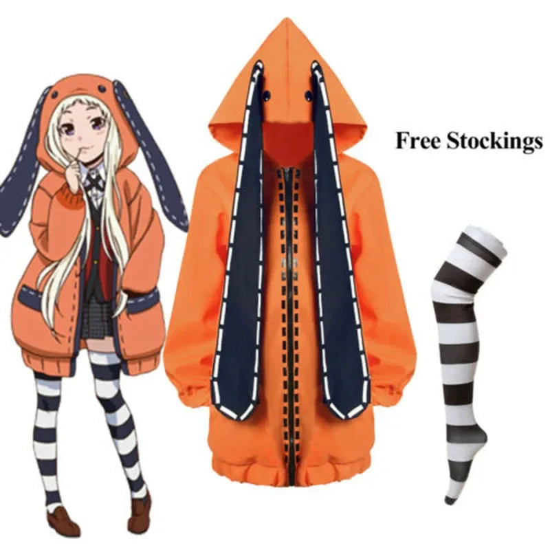 Anime Halloween Costume Runa Cosplay Yumeko Cosplay Costume School Uniform Bunny Ears Hoodie Hooded Jacket Coat Women Girl