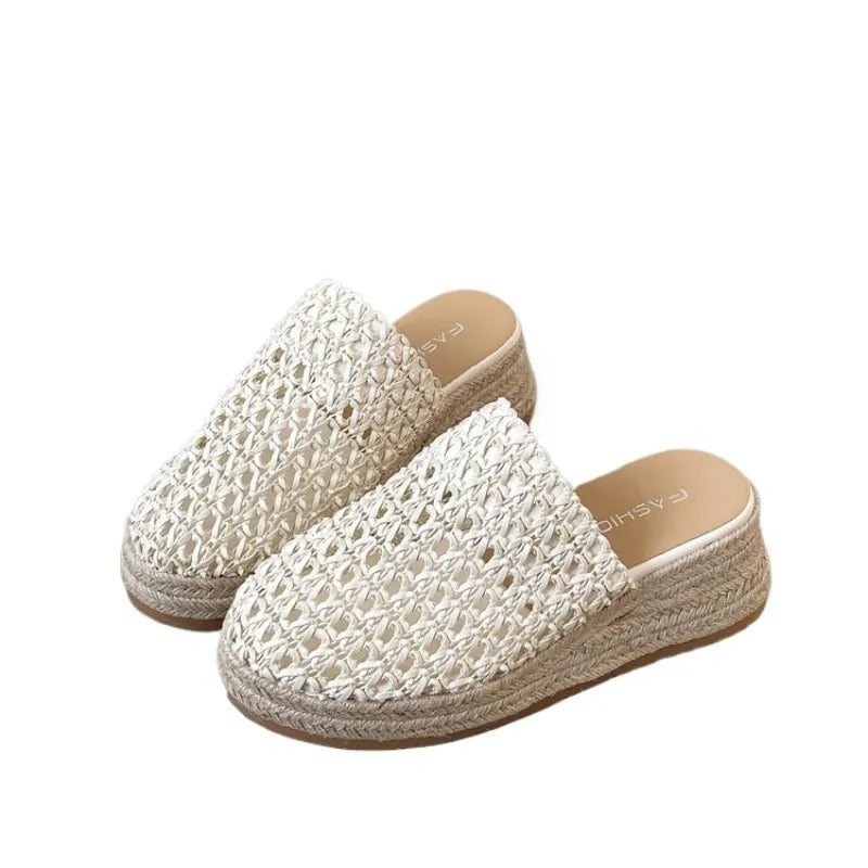 Women Platform Mules Slippers Weave Summer Mesh Shoes Casual Slingback Sandals New 2025 Fashion Hollow Woman Flip Flops Zapatos