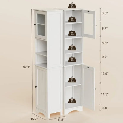 Bathroom storage cabinet combo: white MDF material, moisture-resistant finish, space-saving design for small bathrooms