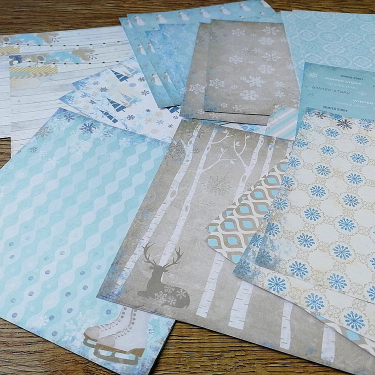 12/24 Vintage Scrapbooking Papers 6 inch Christmas Winter Design Pattern Paper for DIY Album Scrapbook Junk Journal Supplies