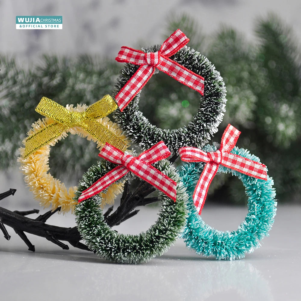 12pcs Christmas Mini Wreath for Front Door Handmade Simulation Garland Hanging Xmas Tree DIY Doll House Ornaments Party Supplies