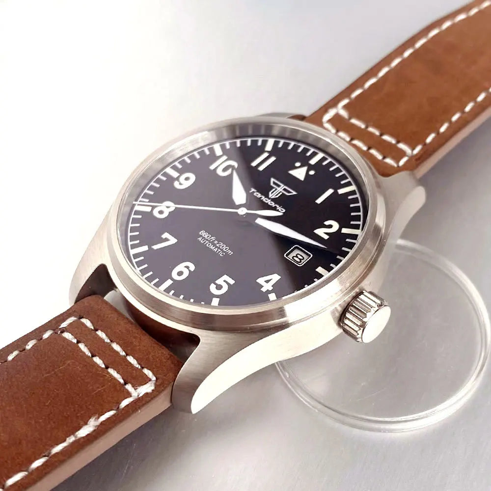 Customized 39mm Classic Pilot Watch Black Dial Sapphire Crystal Automatic Men's PT5000 Miyota 8215 Mechanical Movement Watches
