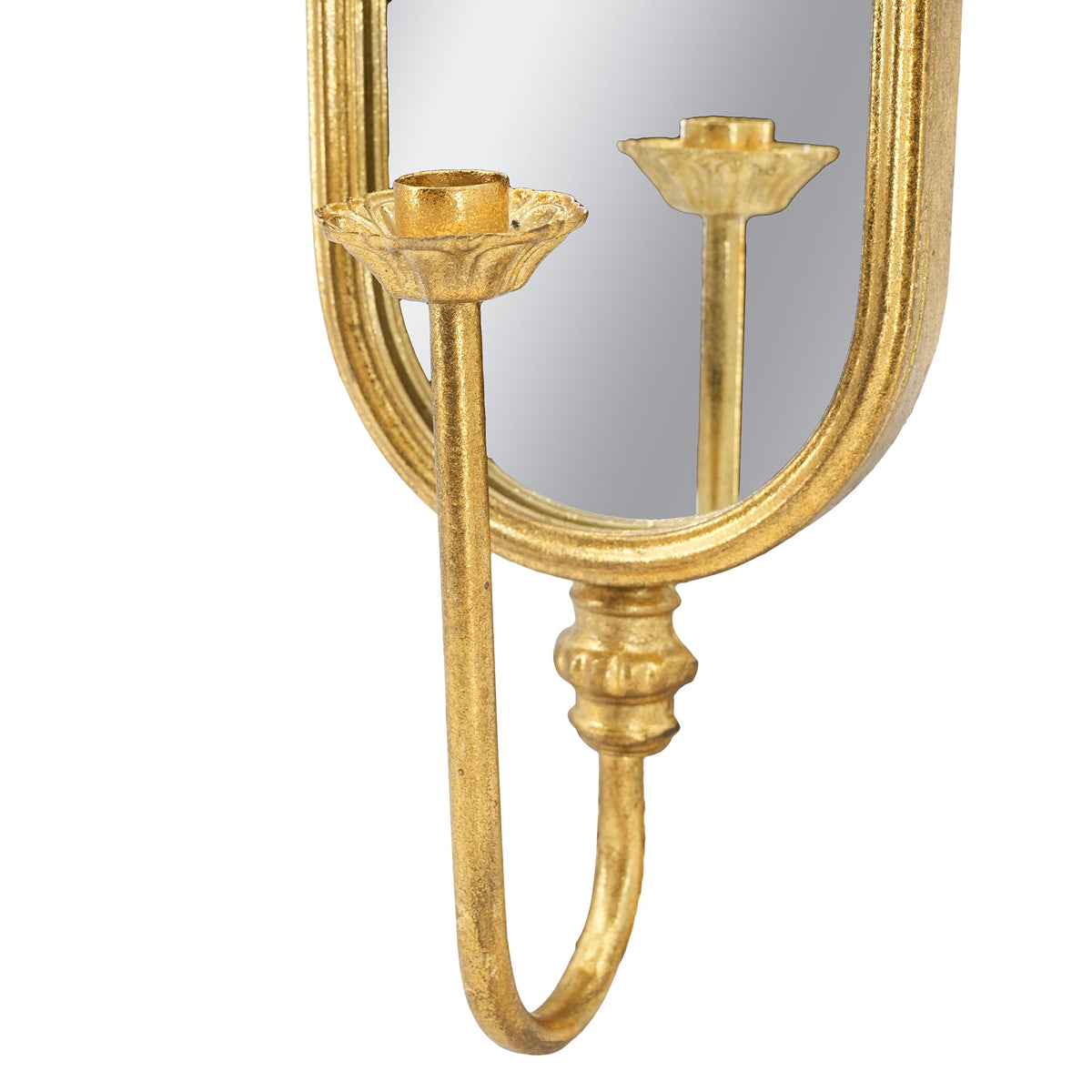 Set of 2 Gold Mirrored Wall Sconces with Iron Candle Holders