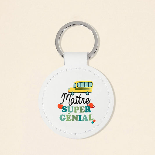 Super Atsem Maitre Maitresse Print Keychain Leather Circle Keyring Teacher Life Key Chain Teacher's Day Thanks Gift for Teacher