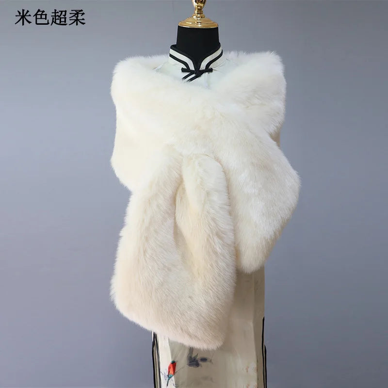 Faux Fur Wedding Shawl Woman Party Bride Cape Cloak Autumn Winter Banquet Stage Dress Scarf Bridal Wrap Bolero Accessory Stock