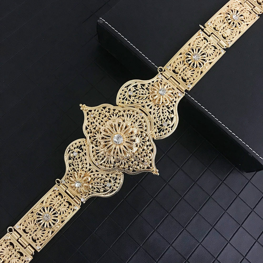 Vingate Wedding Party Crystal Belt Jewel Metal Fine Engraving Hollow Flower Original Design Adjustable Bride Waist Chain Jewelr