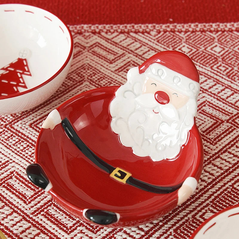 Home Tableware Christmas Gift Ceramic Santa Claus Bowl Creative Embossed Fruit Salad Bowl Western Salad Bowls