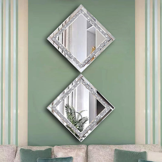 Crystal Crush Diamond Silver Mirror Set 12x12 Inch 2 Pieces