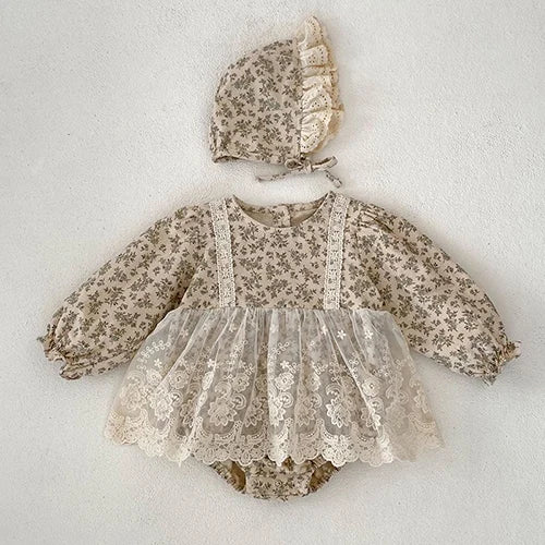 2024 New Autumn 0-24M Children Clothes Newborn Baby Girls Long Sleeved Cotton Bodysuits+Lace Dress Korean Style Climbing Suit
